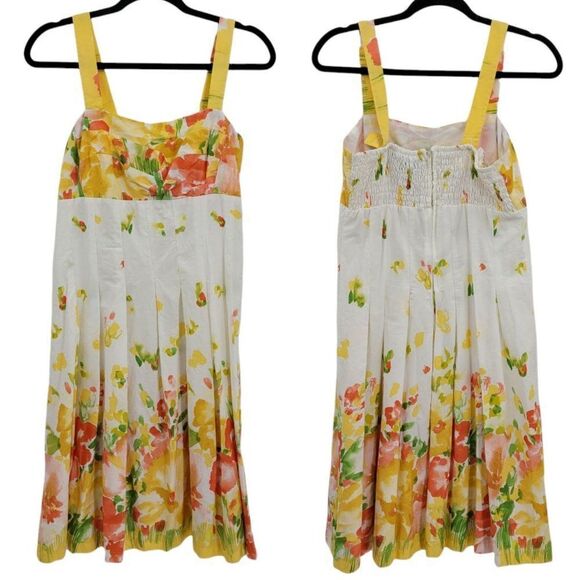 R&K Cotton Cottagecore Peasant White Spring Floral Tea Length Apron Dress Sz 8 - Picture 3 of 12
